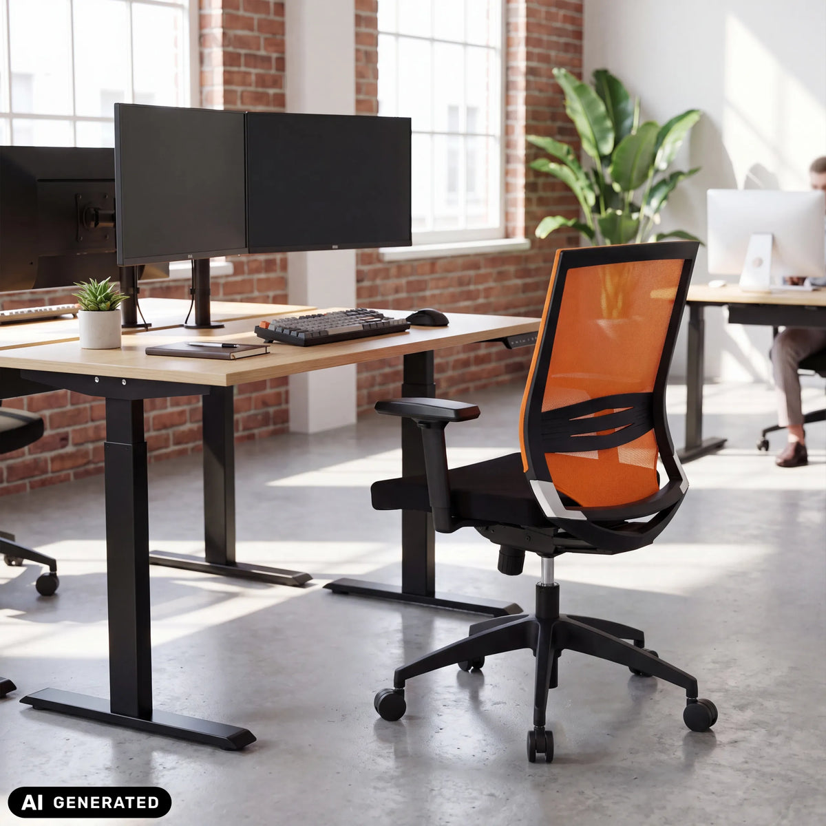 Sedia da ufficio professionale PORTO BASE in nero e arancione di hjh OFFICE (immagine generata dall’IA)