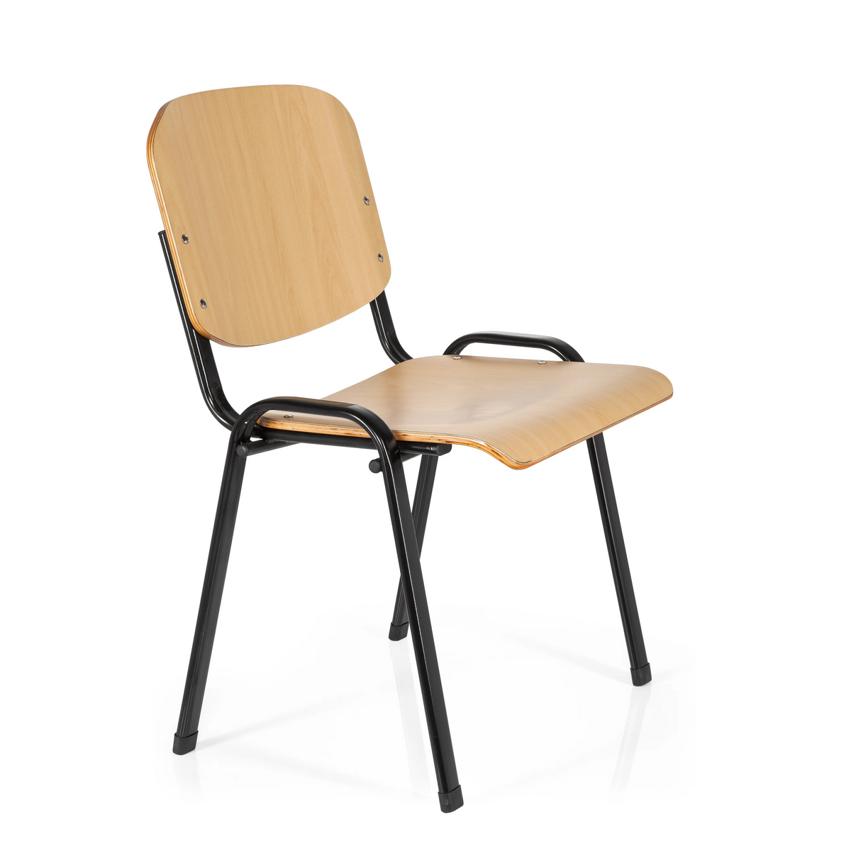 Vierfußstuhl XT 600 SW H mit Sitzfläche und Rückenlehne aus Buche und schwarzem Gestell von hjh OFFICE – 360-Grad-Ansicht (schräge Frontansicht 60°)