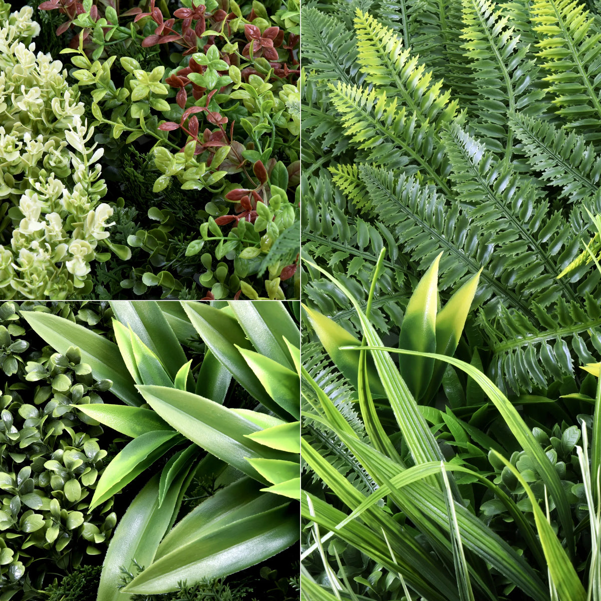 Diverse strutture fogliari del pannello vegetale verde LEAFLUXE 3D di hjh LIVING