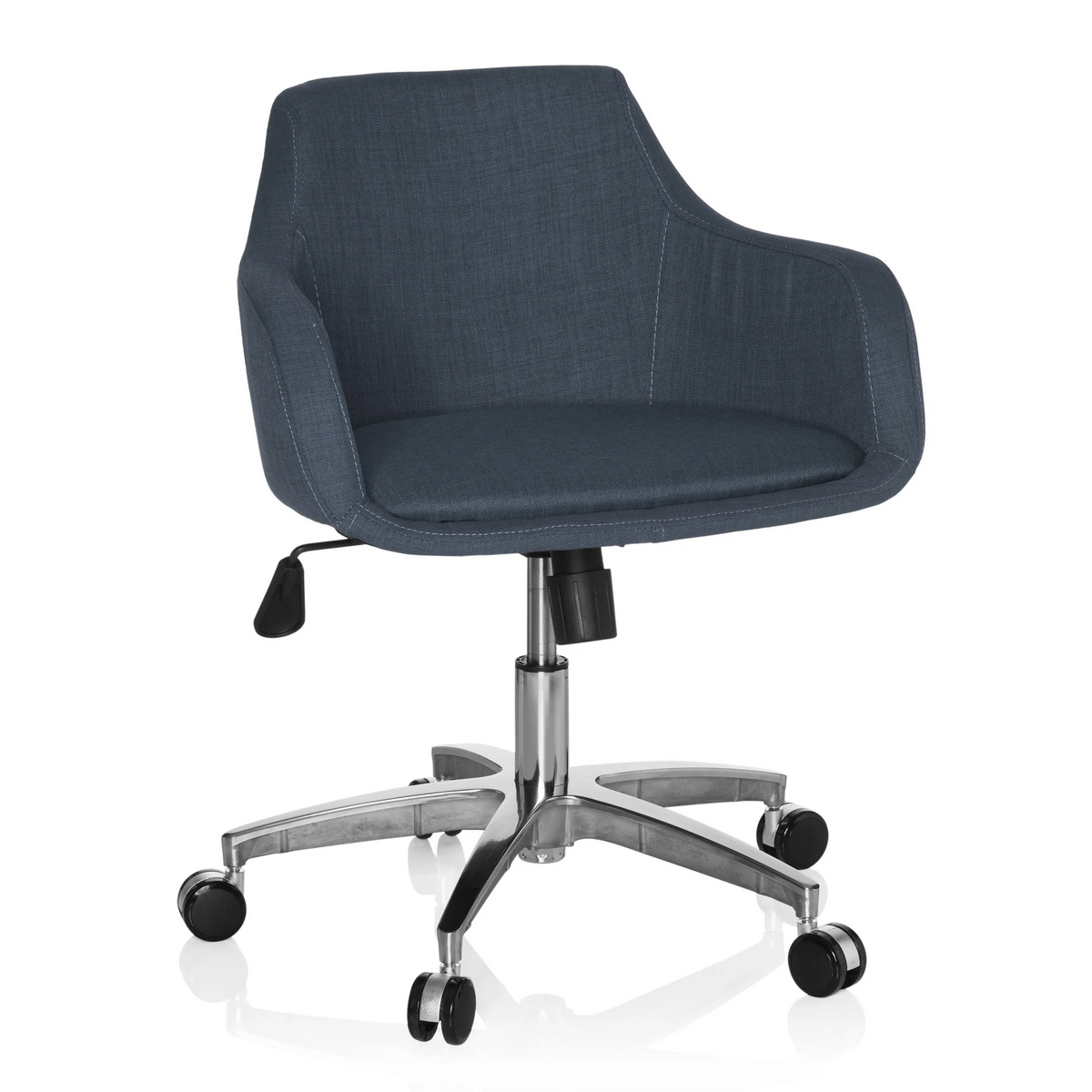 Sedia Home Office SOLAO 100 grigio scuro con scocca imbottita e base a cinque ruote di hjh OFFICE – vista a 360° (vista frontale 20°)