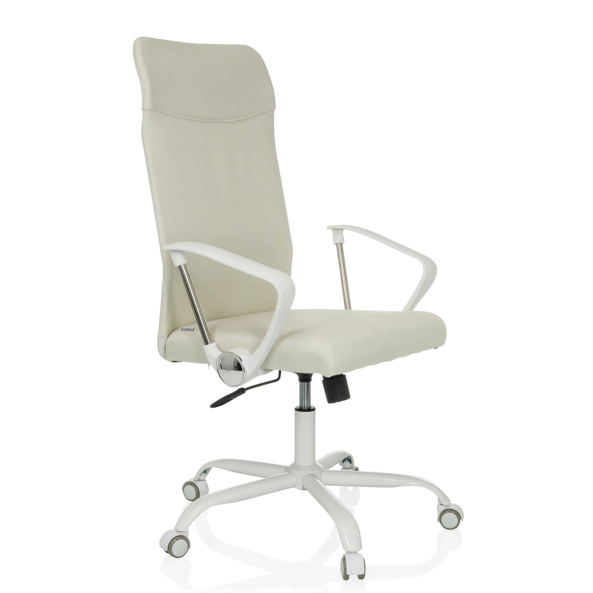 Sedia Home Office STRYKA W beige con braccioli e base a cinque ruote di hjh OFFICE – vista a 360° (vista frontale a tre quarti 45°)