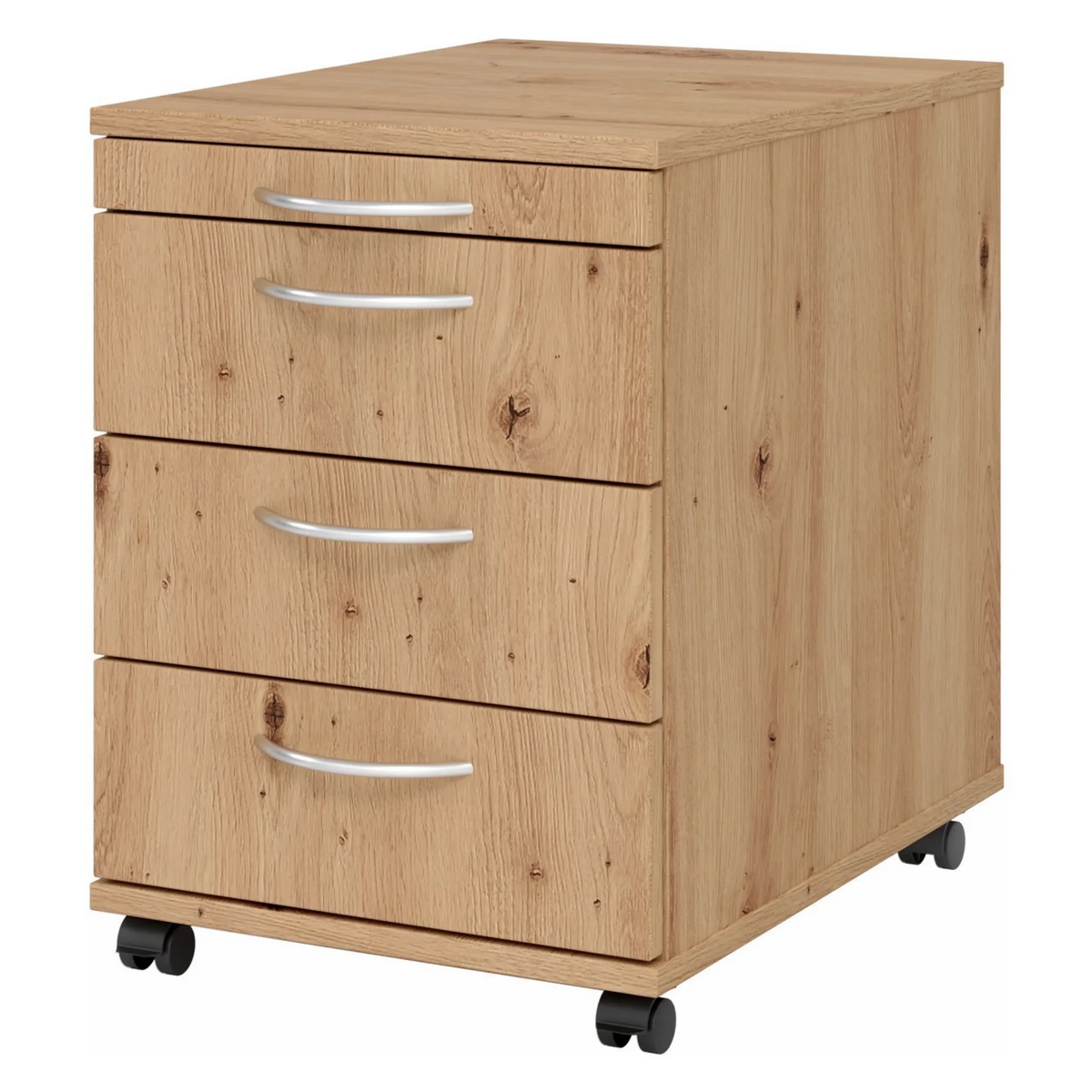 Cassettiera sottoscrivania BARI 1606 effetto rovere frassino con quattro cassetti e maniglie a ponte di hjh OFFICE PRO