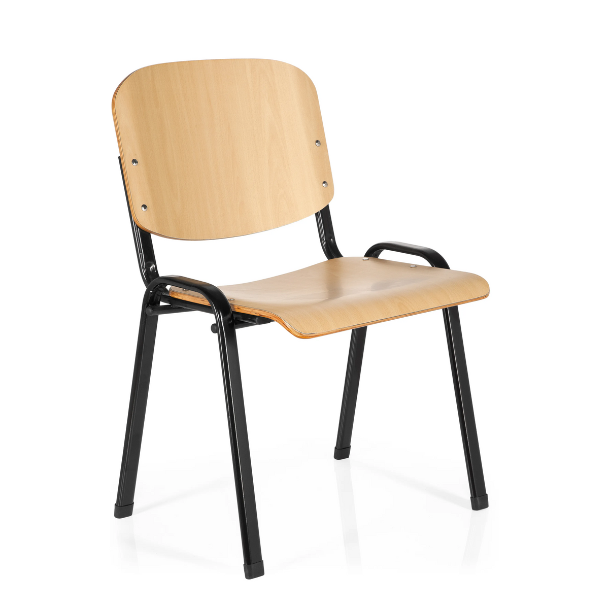 Vierfußstuhl XT 600 SW H mit Sitzfläche und Rückenlehne aus Buche und schwarzem Gestell von hjh OFFICE – 360-Grad-Ansicht (schräge Frontansicht 40°)