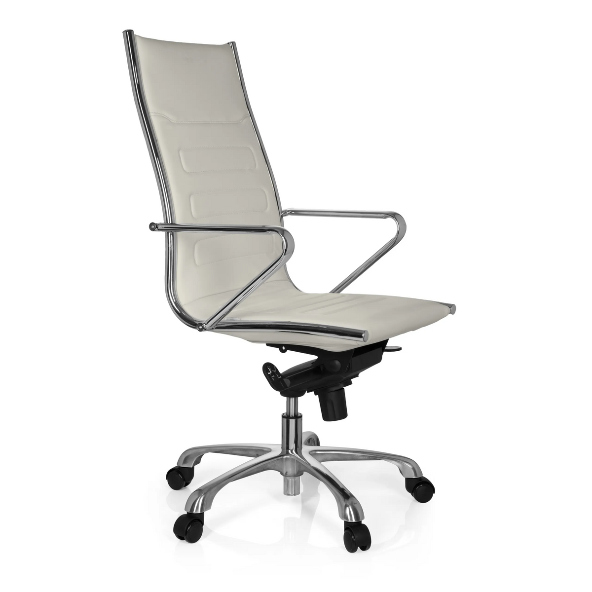 Poltrona professionale PARIBA III color crema con braccioli e base a cinque ruote di hjh OFFICE – vista a 360° (vista frontale a tre quarti 60°)