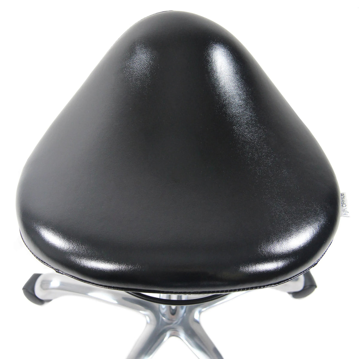 Seduta nera dello Sgabello a sella ORTHO SIT con rivestimento liscio e base a croce cromata di hjh OFFICE