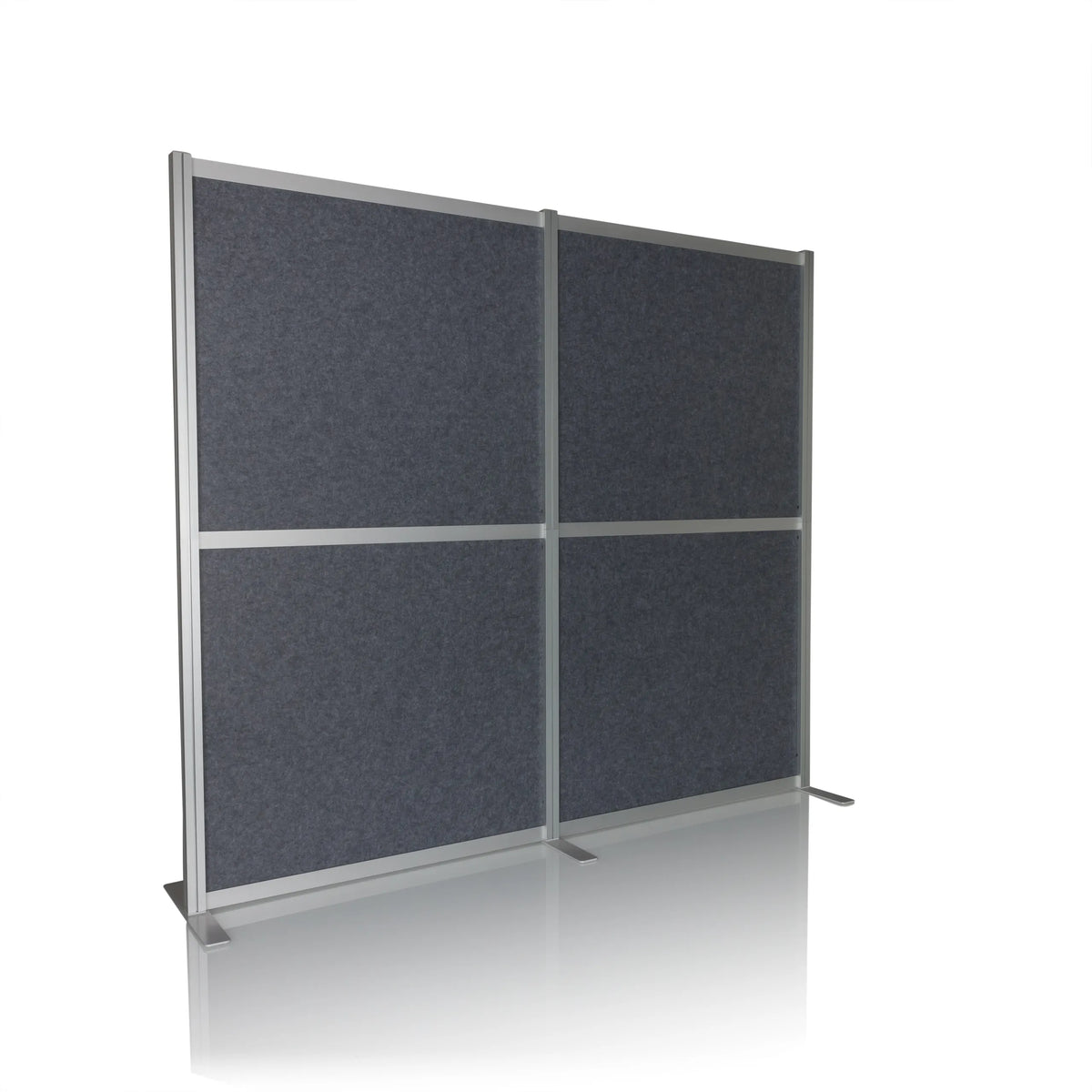 Parete divisoria FLEXMIUT MODUL grigia con telaio in alluminio e piedini di supporto di hjh OFFICE – vista a 360° (vista frontale a tre quarti 30°)