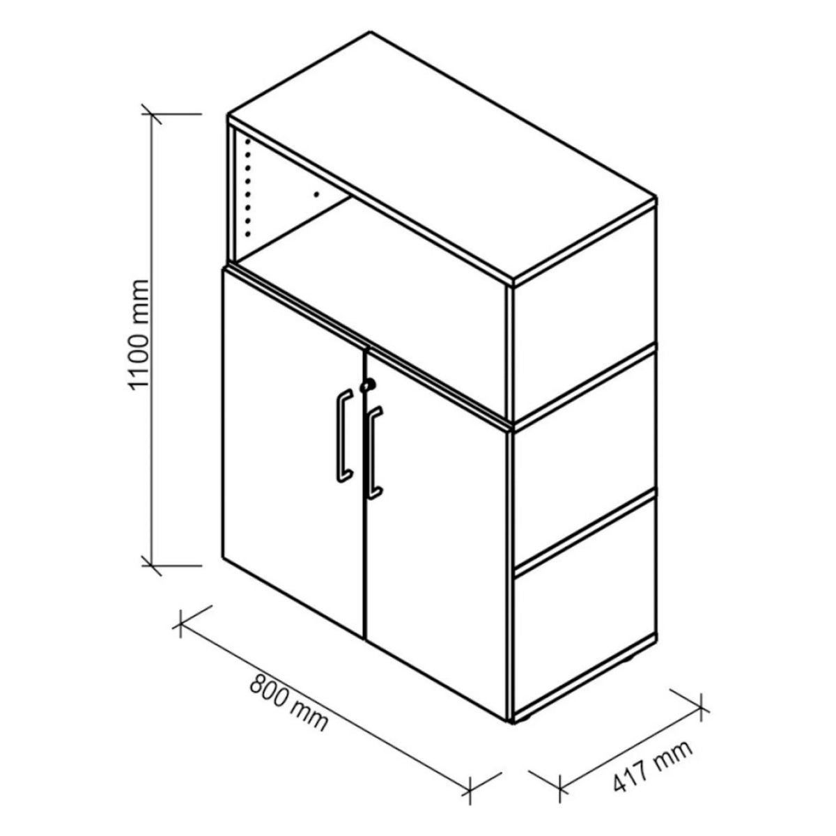 Disegno tecnico dell'armadio FlexWall di 1100 × 800 mm di hjh OFFICE PRO