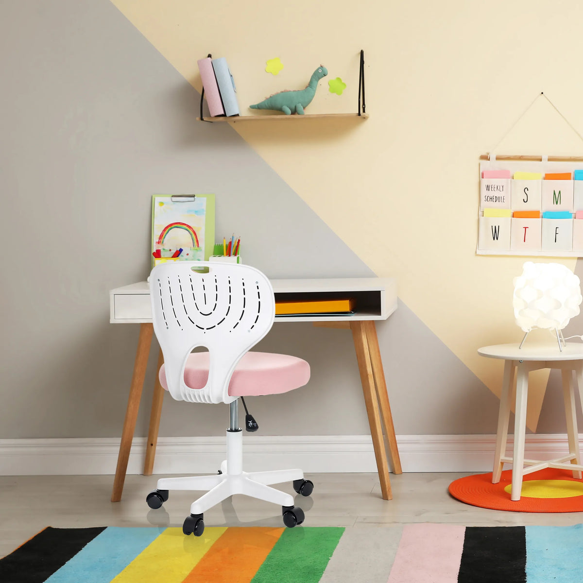 Sedia girevole per bambini KIDDY TOP W con schienale bianco e seduta rosa di hjh OFFICE