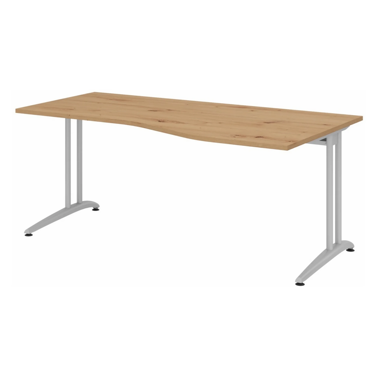 Scrivania BELA 18 S in rovere nodoso con piano curvo e gambe grigio chiaro di hjh OFFICE PRO