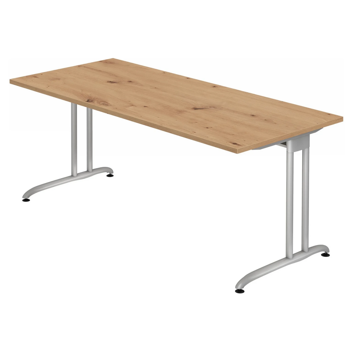 Scrivania BELA 19 S con piano in rovere rustico e gambe in metallo argento di hjh OFFICE PRO