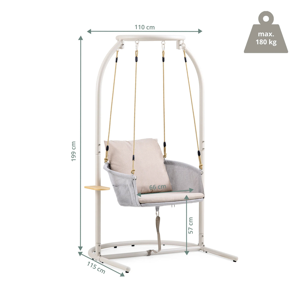 Disegno tecnico della Sedia sospesa Skylo con altezza 199 cm e larghezza 110 cm di hjh LIVING