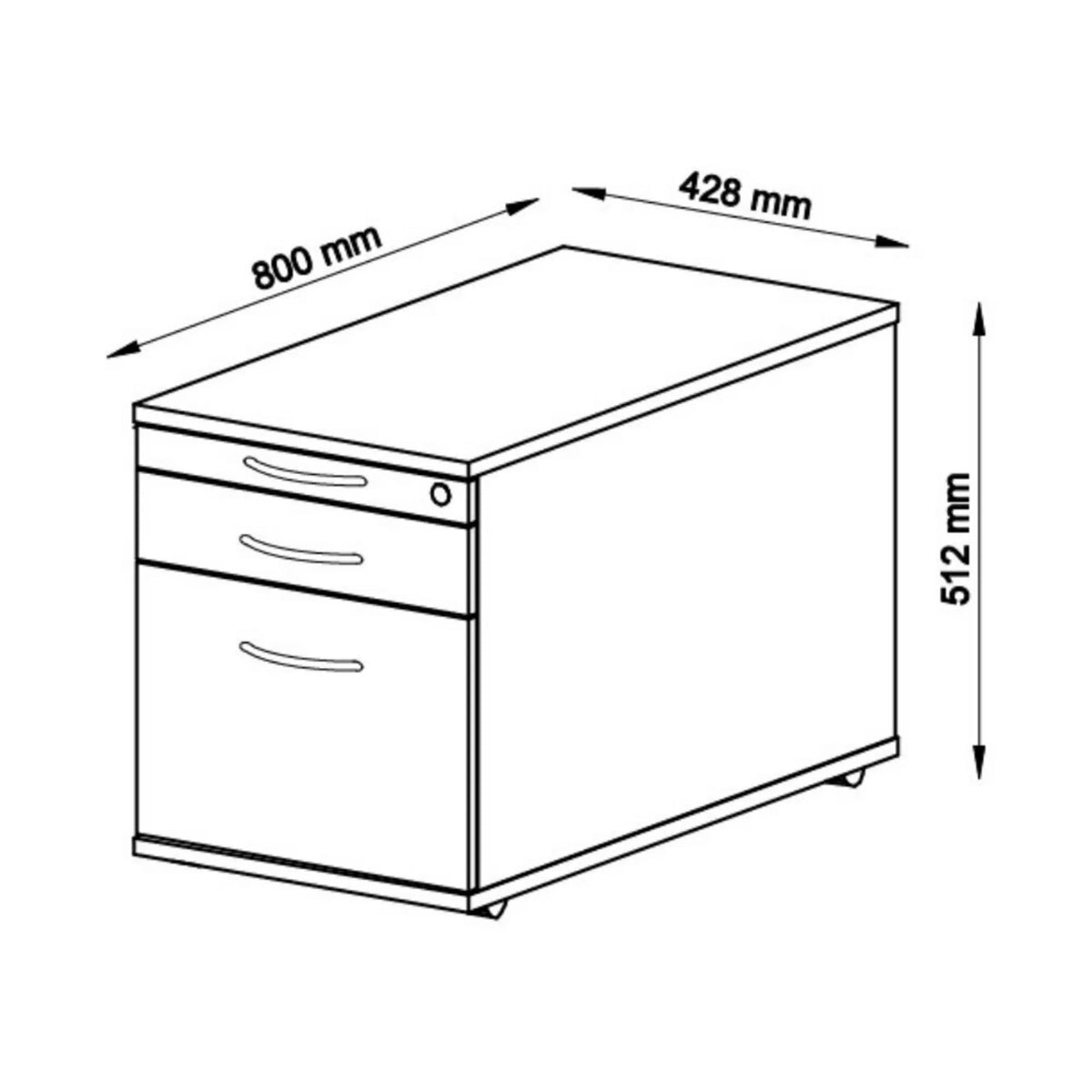 Technische Zeichnung des System Rollcontainers SIGNA TC20 mit 800 × 428 mm von hjh OFFICE PRO