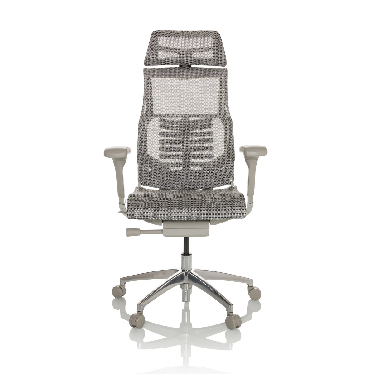 High-end Sedia da ufficio POFIT G GEN2 grigio chiaro con schienale in rete e base a cinque ruote di hjh OFFICE – vista a 360° (vista frontale 0°)