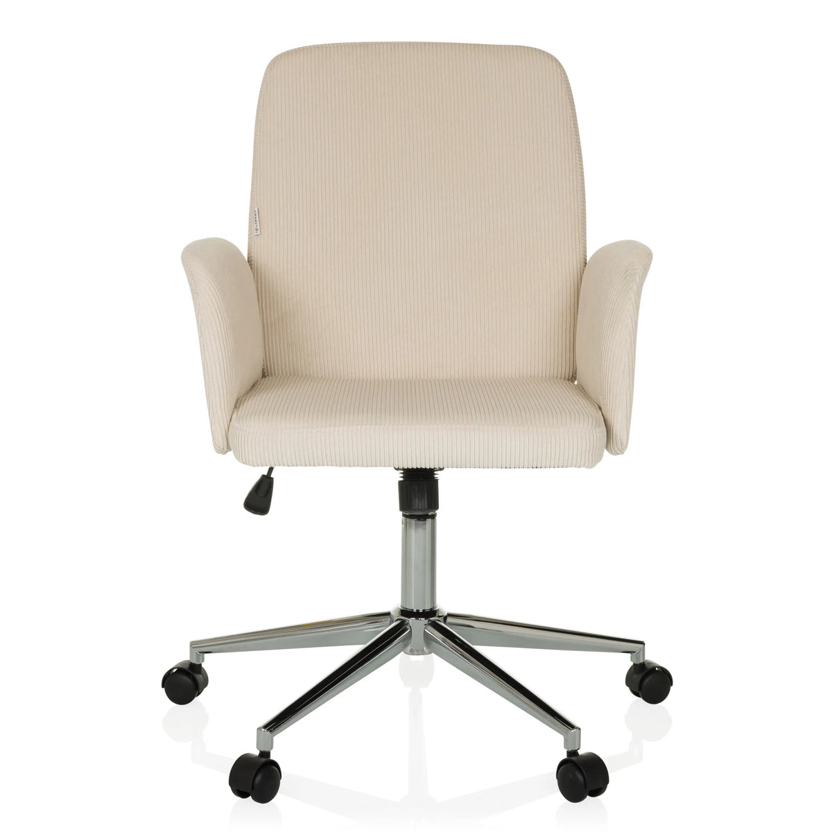 Sedia Home Office SOLAO CORD beige con rivestimento a coste e base a cinque ruote di hjh OFFICE – vista a 360° (vista frontale 0°)