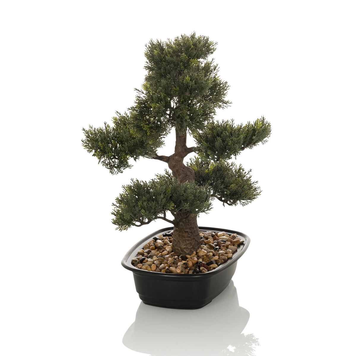 Piante artificiali verde BONSAI a forma di bonsai in un vaso nero con ghiaia di hjh OFFICE – vista a 360° (vista posteriore 180°)