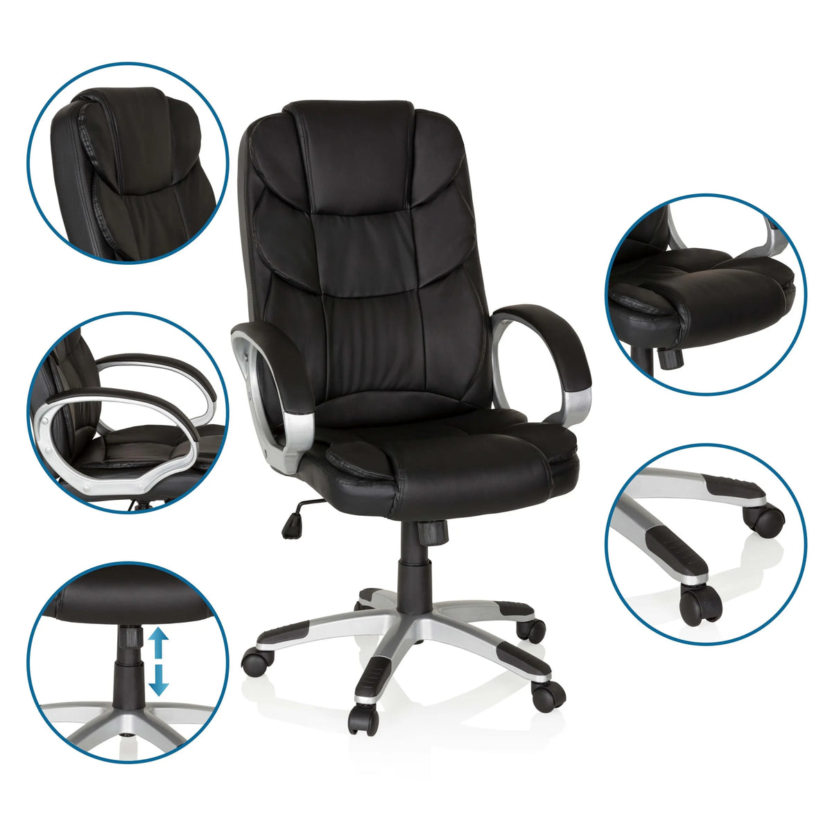 Poltrona Home Office RELAX BY155 nera con viste dettagliate di braccioli, base e pistone a gas di MyBuero