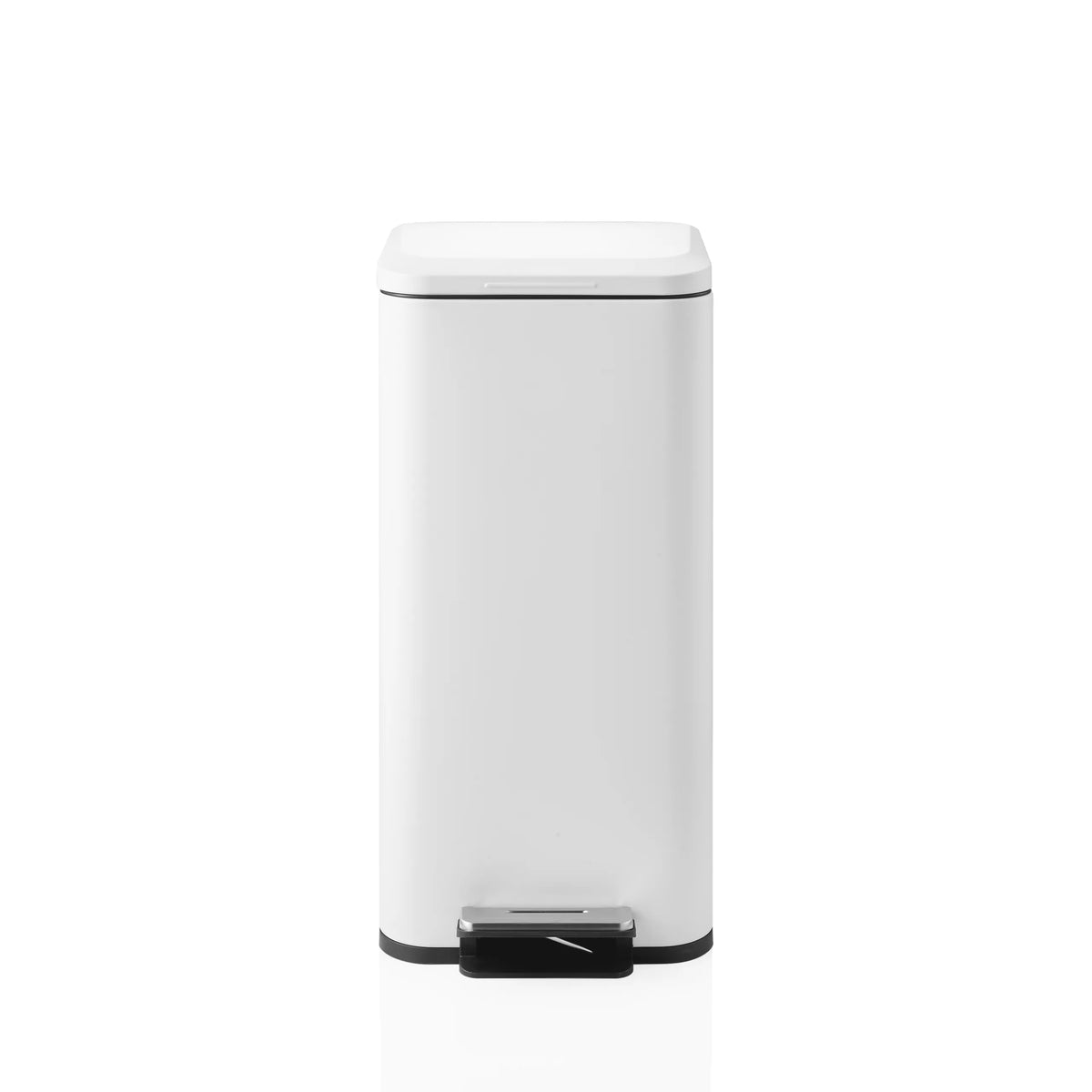 Cestino Clean Square bianco con pedaliera argentata di hjh OFFICE – vista a 360° (vista frontale 0°)