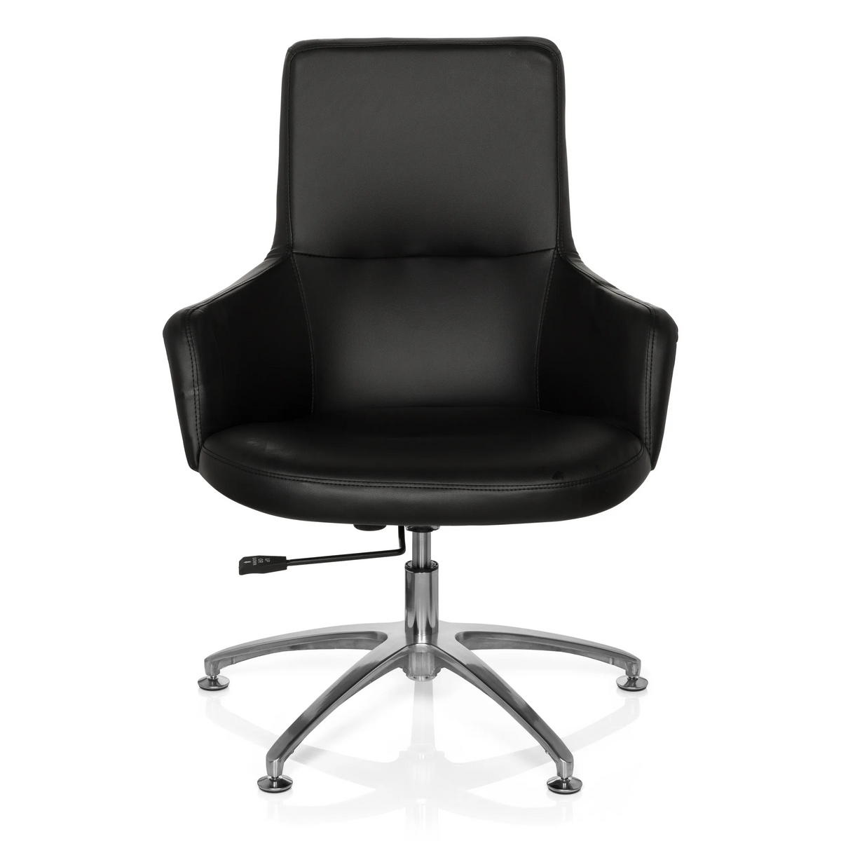 Poltrona Lounge SHAKE 300 nera con imbottitura e base a stella lucida di hjh OFFICE – vista a 360° (vista frontale 0°)