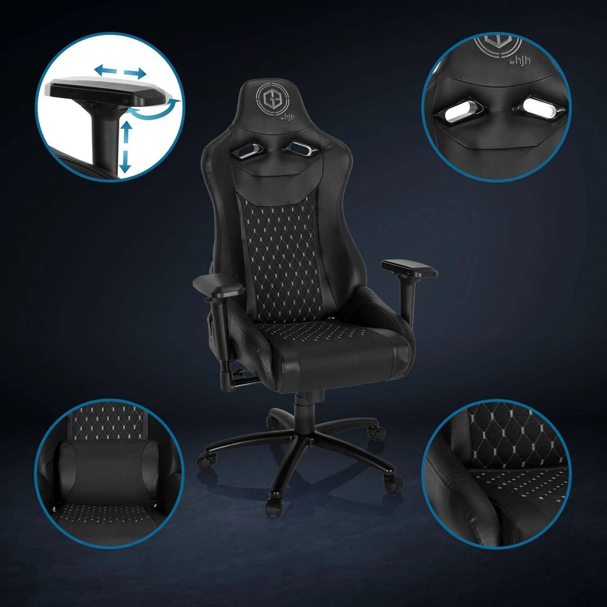 Sedia da gaming GAMEBREAKER SX 04 in nero con braccioli regolabili e rivestimento trapuntato di hjh OFFICE