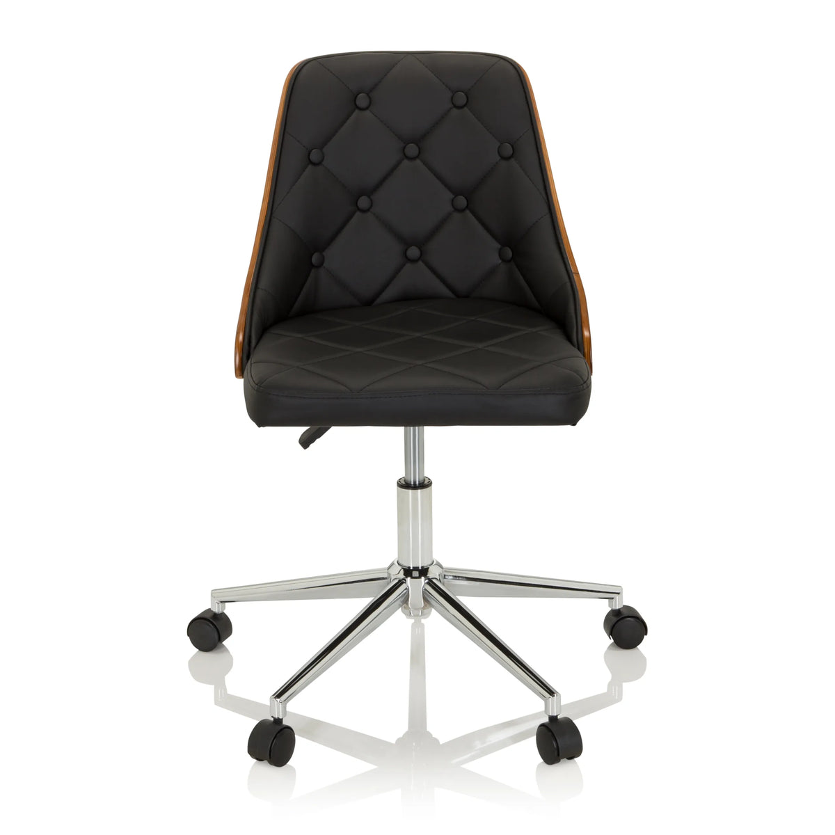 Sedia Home Office CENCA nera con imbottitura trapuntata e base a cinque ruote di hjh OFFICE – vista a 360° (vista frontale 0°)