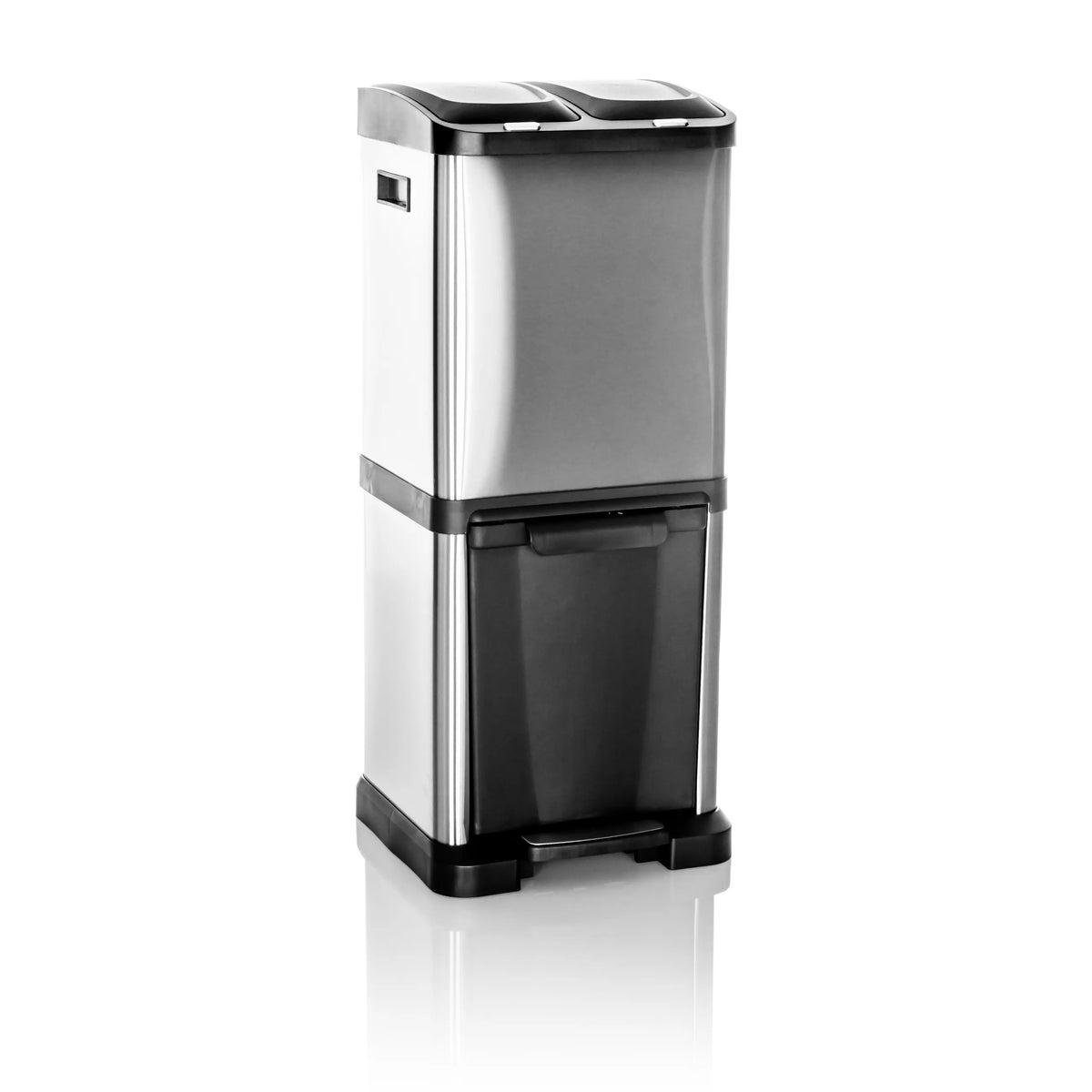 Cestini argento CLEAN VII con due contenitori separati e pedale di hjh OFFICE – vista a 360° (vista frontale 15°)