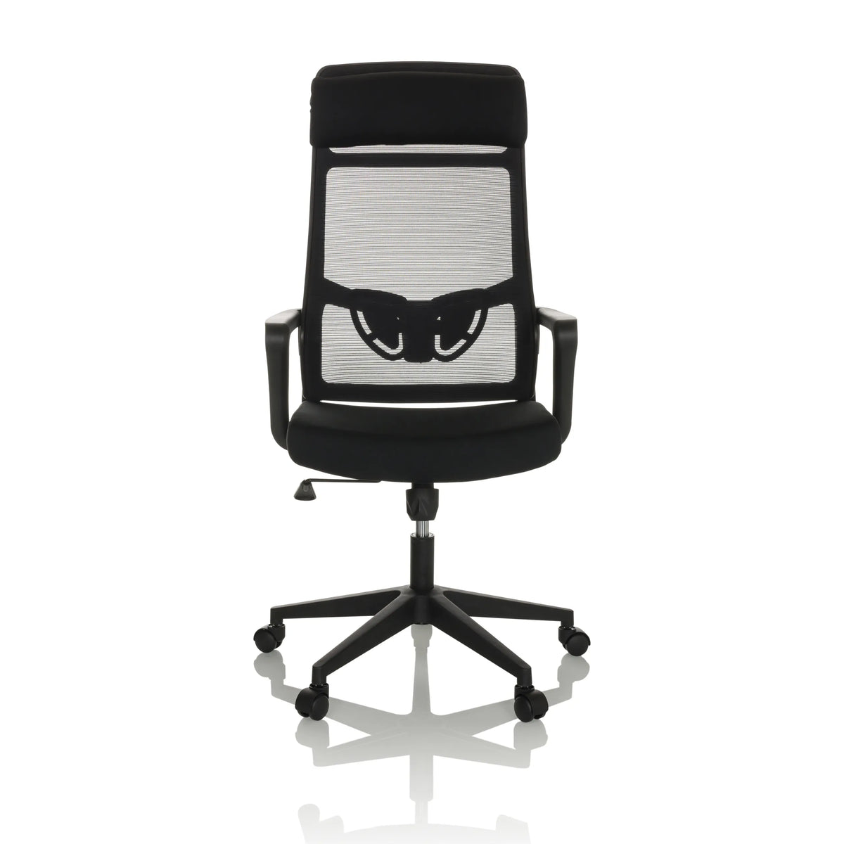 Sedia Home Office NEKEO nera con schienale in rete e base a cinque ruote di hjh OFFICE – vista a 360° (vista frontale 0°)