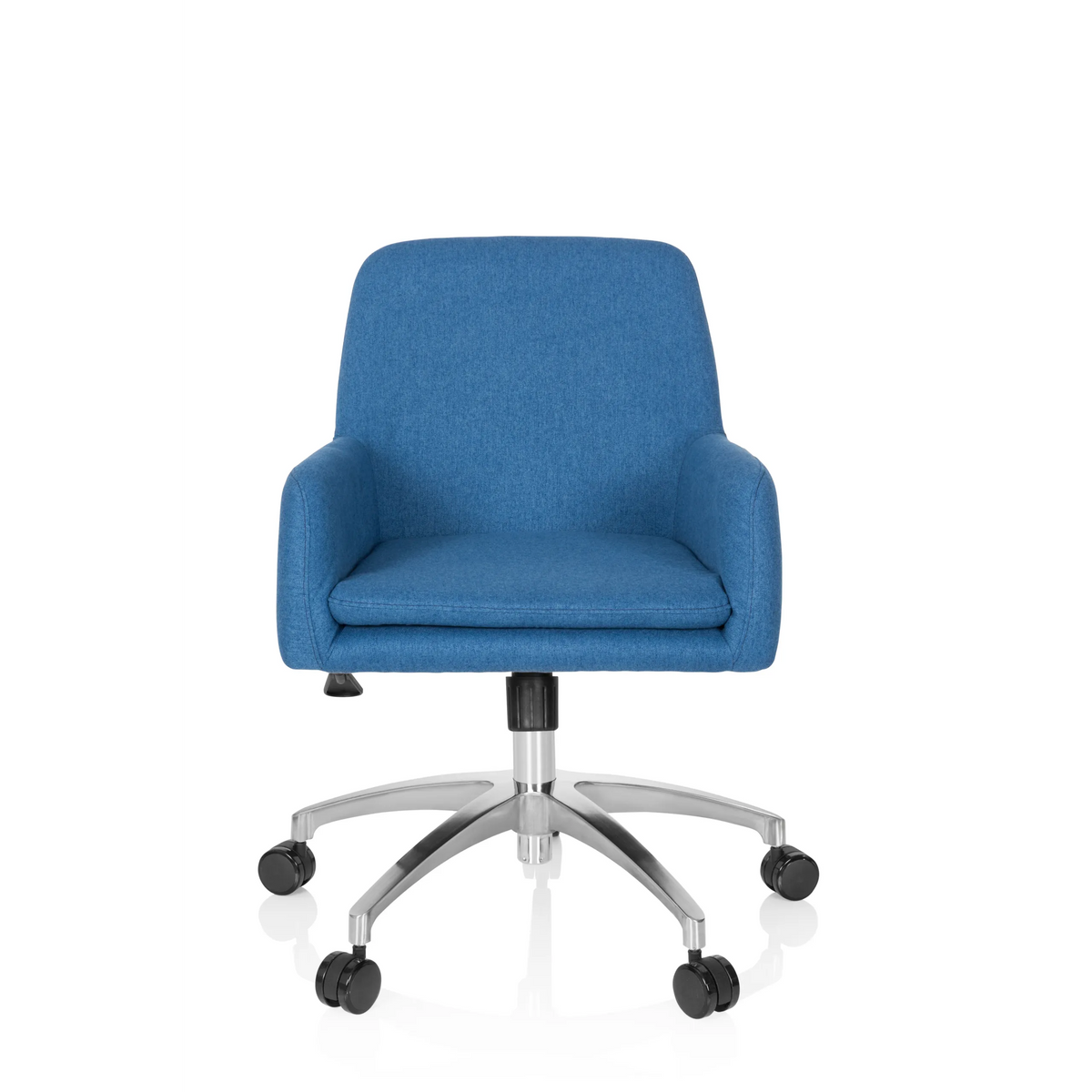 Sedia Home Office SHAKE 400 blu con braccioli e base a cinque ruote di hjh OFFICE – vista a 360° (vista frontale 0°)
