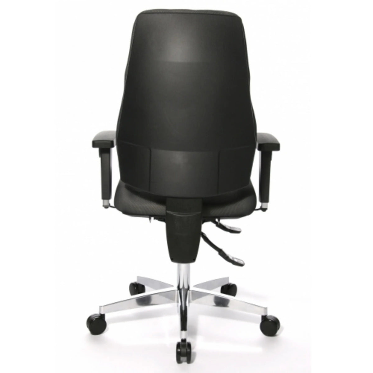 Vista posteriore della Sedia da ufficio professionale P91 AL.G3 in grigio con base a stella e rotelle di Topstar