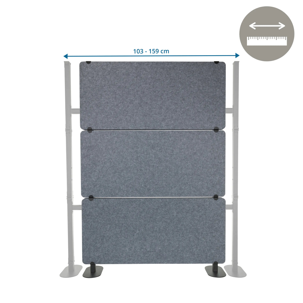 Regolazione della larghezza da 103 a 159 cm della Parete divisoria FLEXMIUT EXTEND in grigio di hjh OFFICE