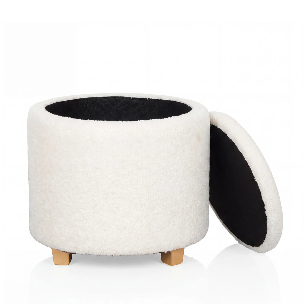 Sgabello imbottito bianco Storiano S con spazio contenitore aperto e piedi in legno di hjh LIVING