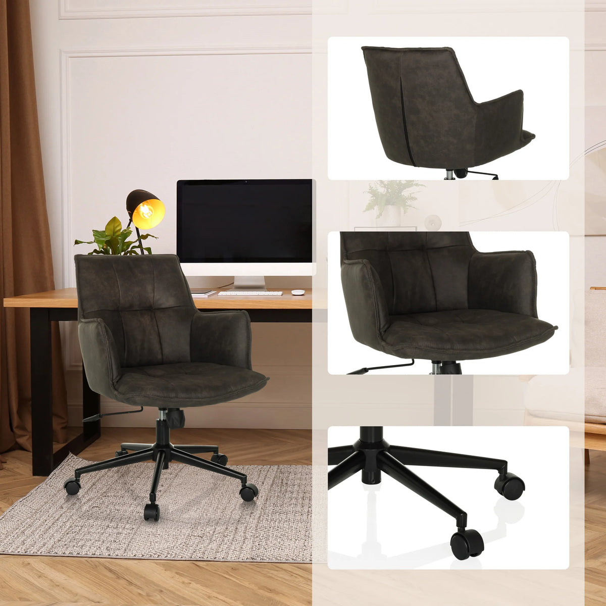 Sedia Home Office SOLAO LIFE grigio scuro con base a ruote e braccioli di hjh LIVING