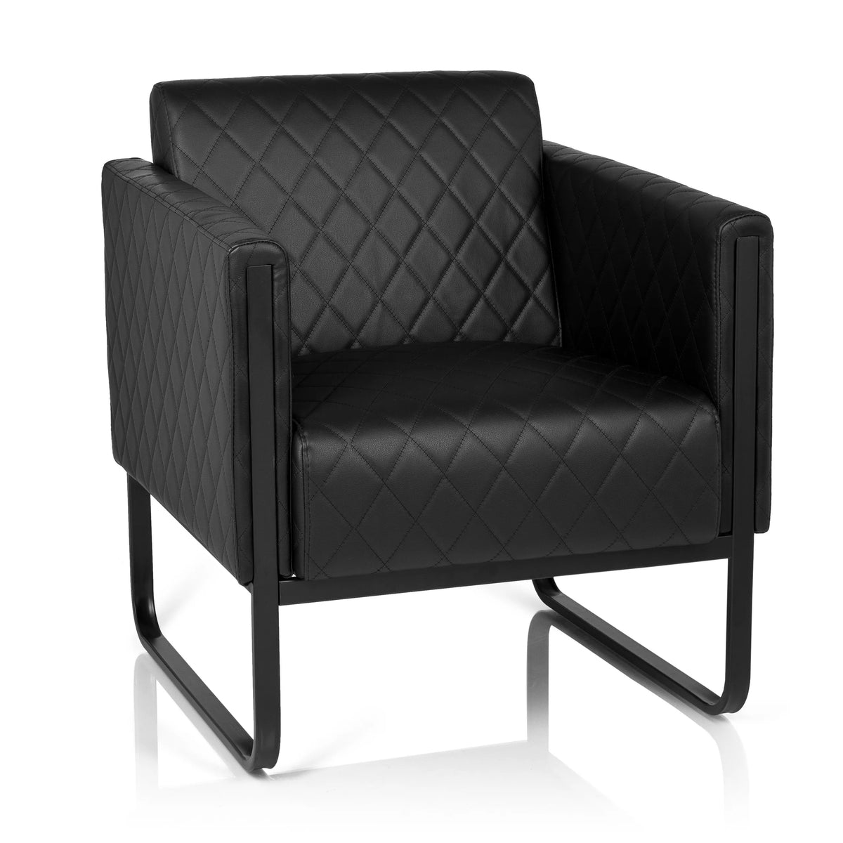 Poltrona imbottita nera ARUBA BLACK con trapuntatura a rombi e base a slitta di hjh OFFICE – vista a 360° (vista frontale 20°)