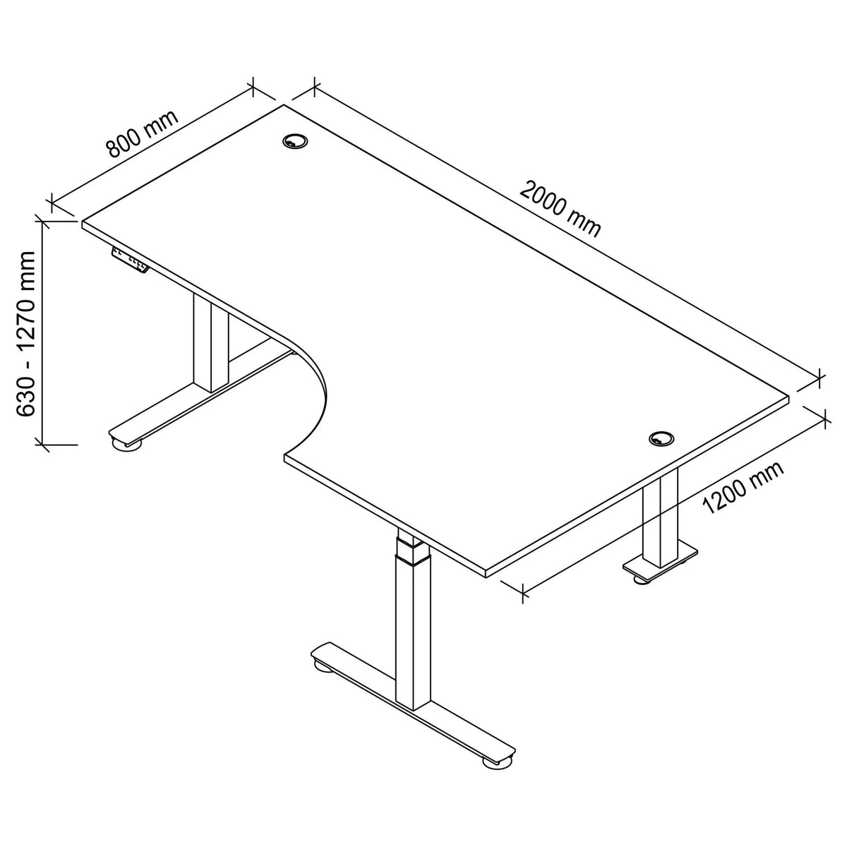 Disegno tecnico della scrivania XDSM 82 S di 2000 × 1200 mm di hjh OFFICE PRO