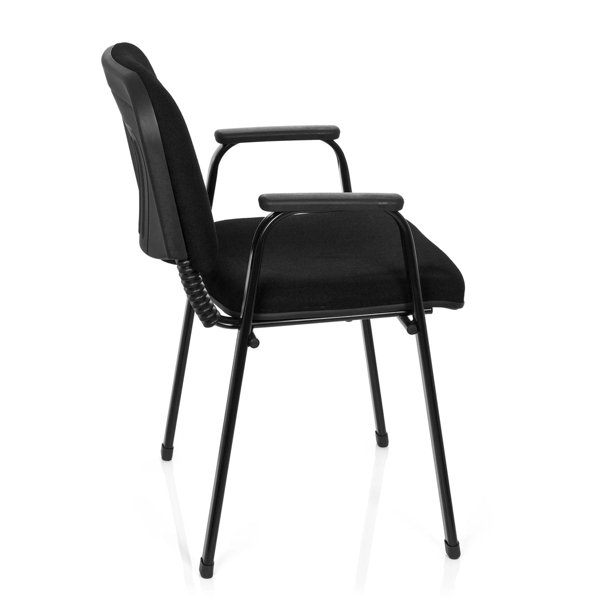 Sedia a quattro gambe XT 650 nera con braccioli e seduta imbottita di hjh OFFICE – vista a 360° (profilo laterale 100°)