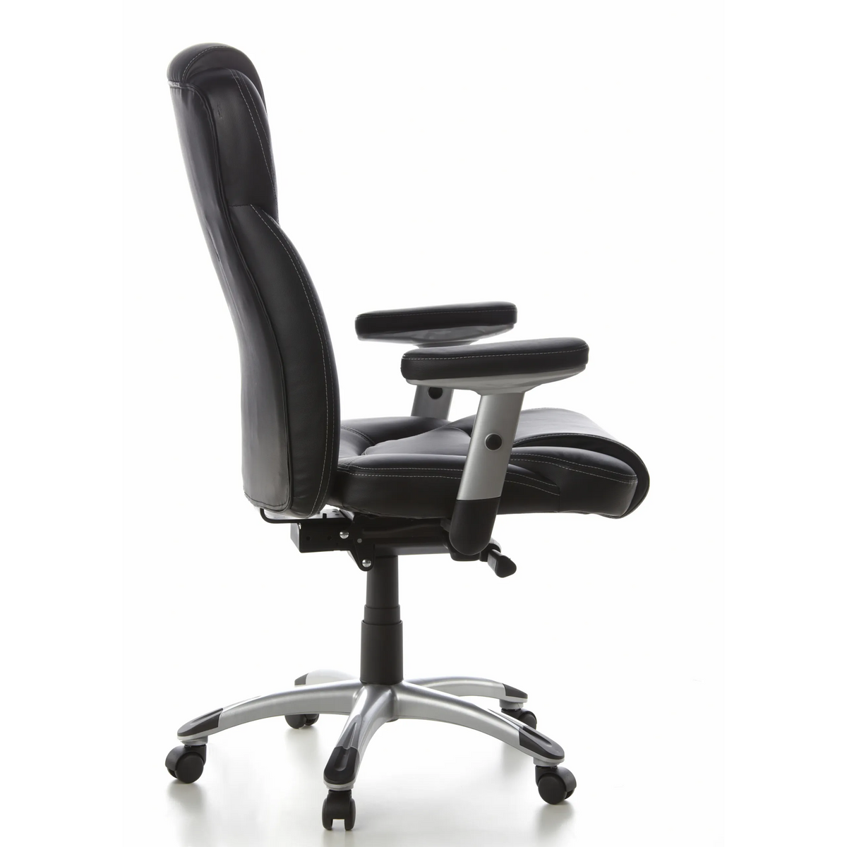 Poltrona professionale EMBASSY 200 nera con braccioli e base a cinque ruote di hjh OFFICE – vista a 360° (profilo laterale 100°)