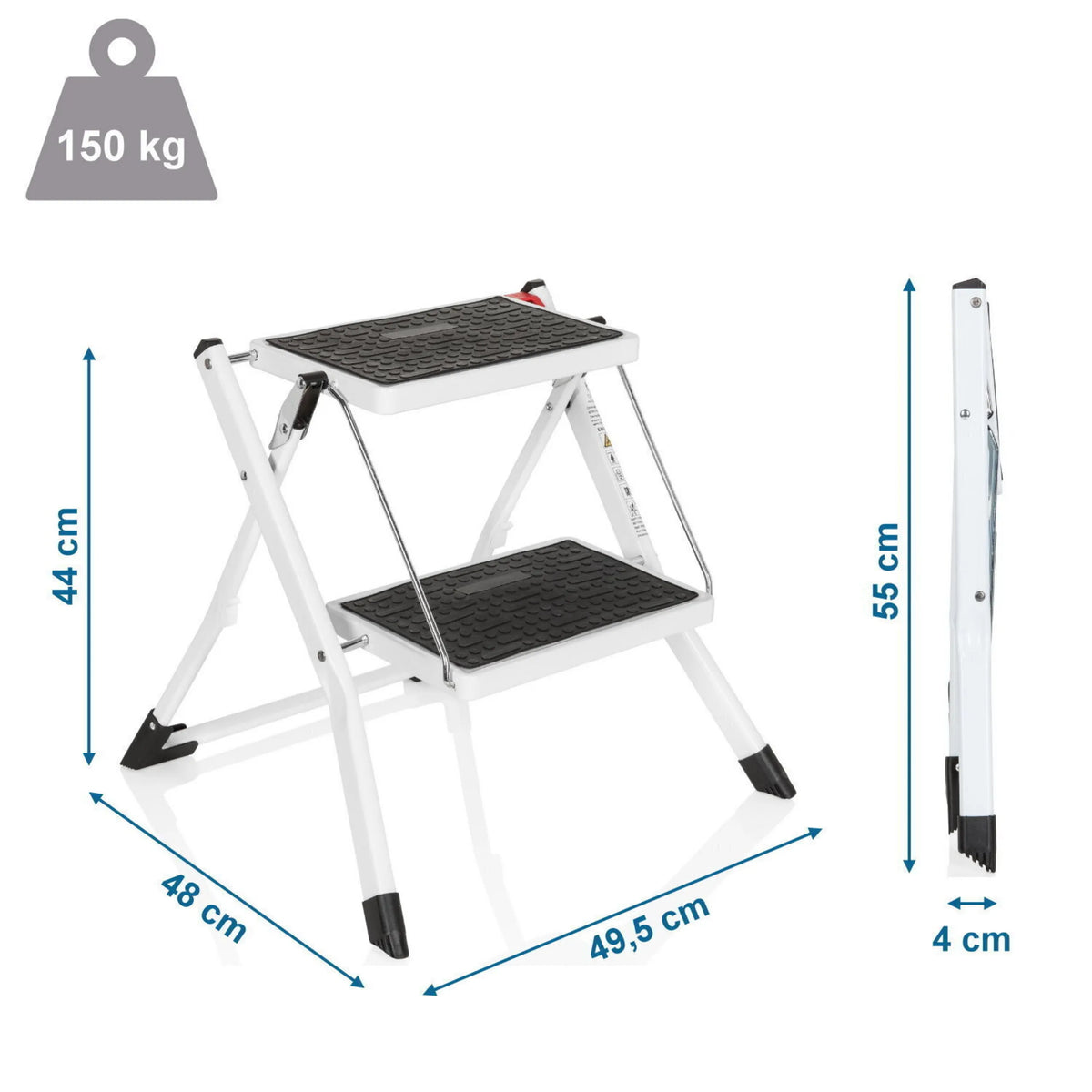 Disegno dimensionale della Scala richiudibile SOLID W1 con un'altezza di 44 cm e una portata di 150 kg di hjh OFFICE