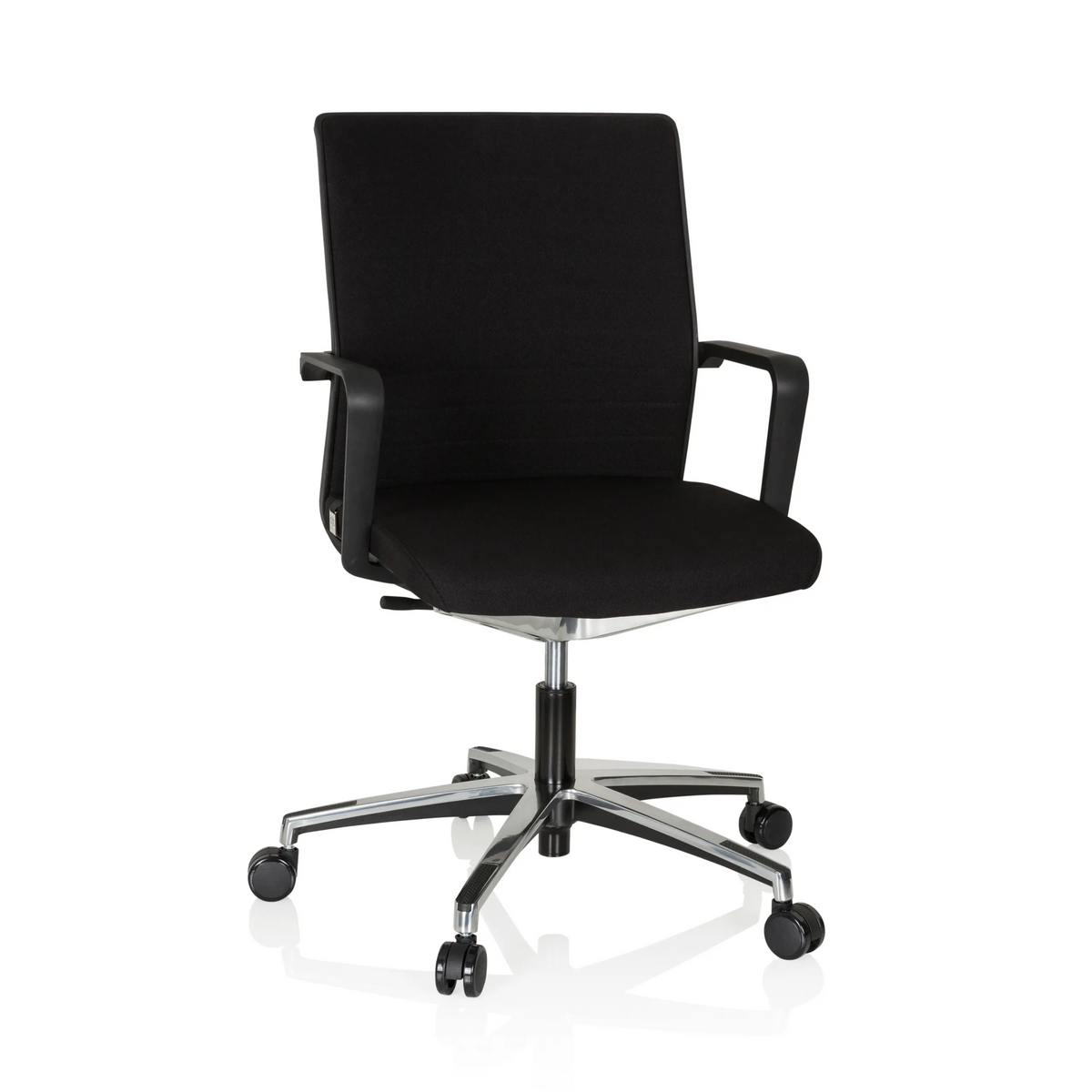 Sedia da ufficio professionale MOVE-TEC 3D nera con braccioli e base a cinque ruote di hjh OFFICE – vista a 360° (vista frontale 20°)