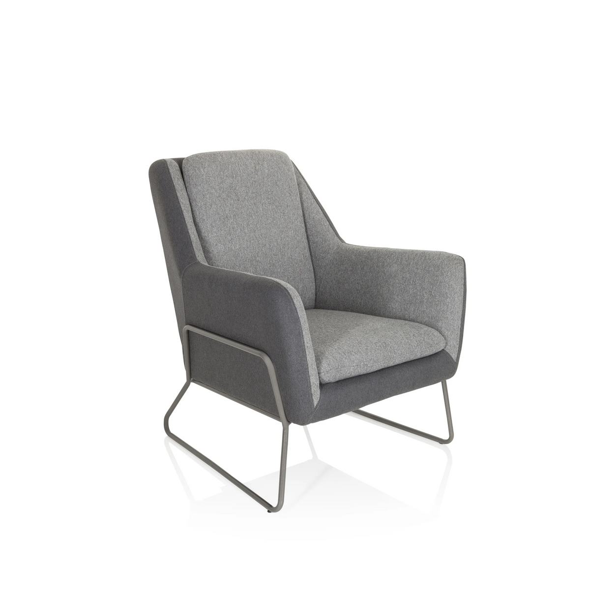 Poltrona imbottita LAGUN grigio chiaro con accenti grigio scuro e gambe in metallo di hjh OFFICE – vista a 360° (vista frontale a tre quarti 40°)