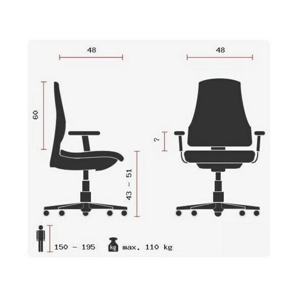Disegno tecnico della Poltrona professionale OPEN POINT SY SOMO con un carico massimo di 110 kg di Topstar