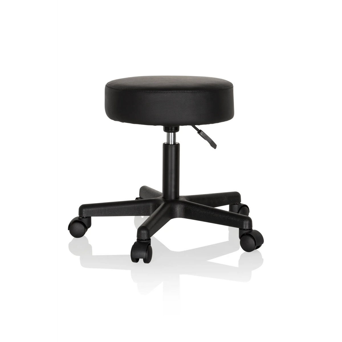 Sgabello girevole nero OPERATOR I con seduta imbottita e base a cinque ruote di hjh OFFICE – vista a 360° (vista frontale 20°)