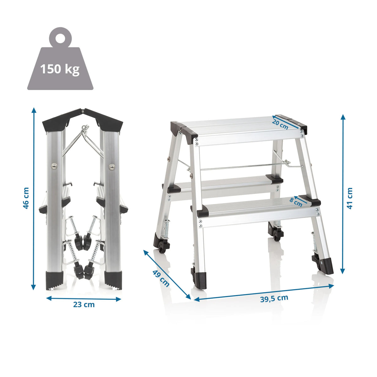 Disegno tecnico della Scala richiudibile SOLID VI con altezza di 41 cm e portata di 150 kg di hjh OFFICE