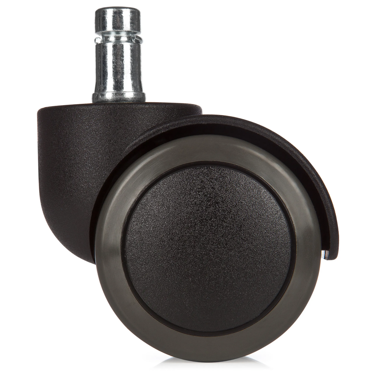 Rotelle per Sedia 5x ROLO 11mm/50mm nere per pavimenti duri con perno in metallo argento di hjh OFFICE – vista a 360° (vista posteriore 180°)