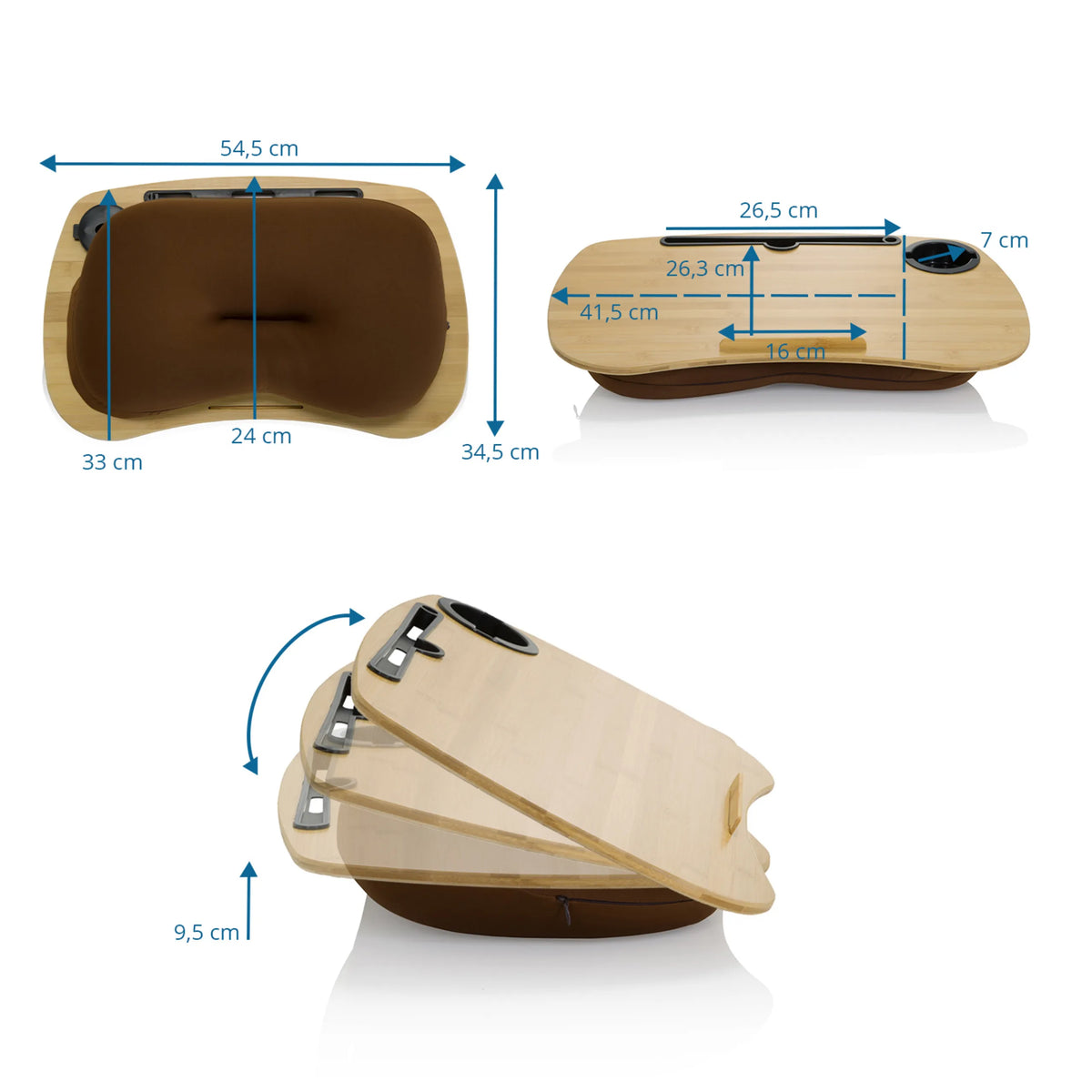 Disegno dimensionale del Supporto per laptop COMFILAP I di 54,5 × 34,5 cm in marrone di hjh OFFICE