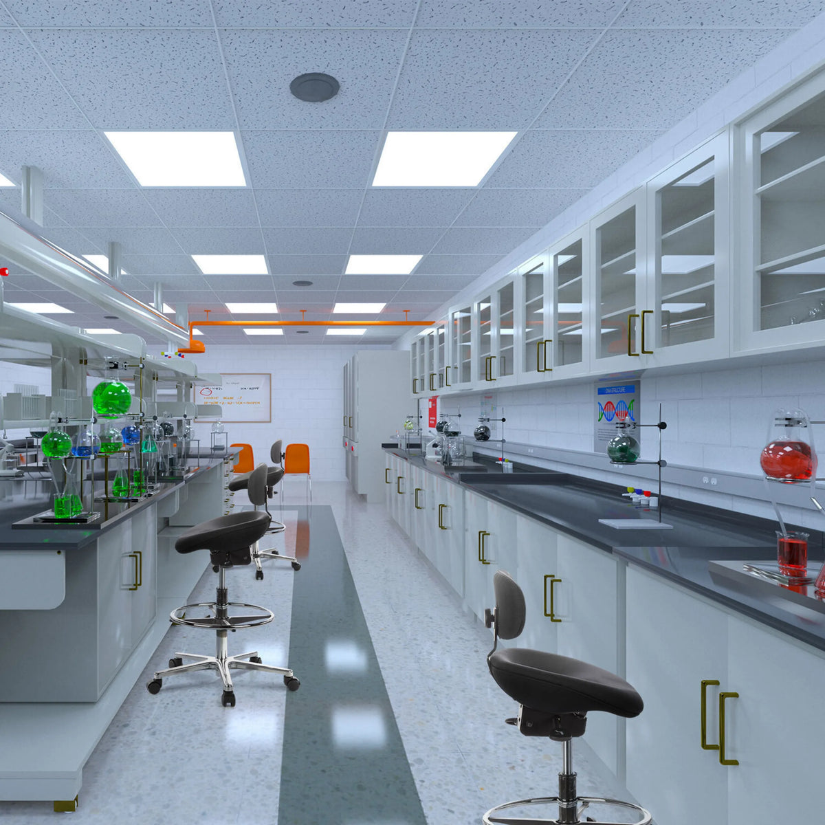 Sedie da banco WORK MF nere con altezza regolabile in un laboratorio di hjh OFFICE