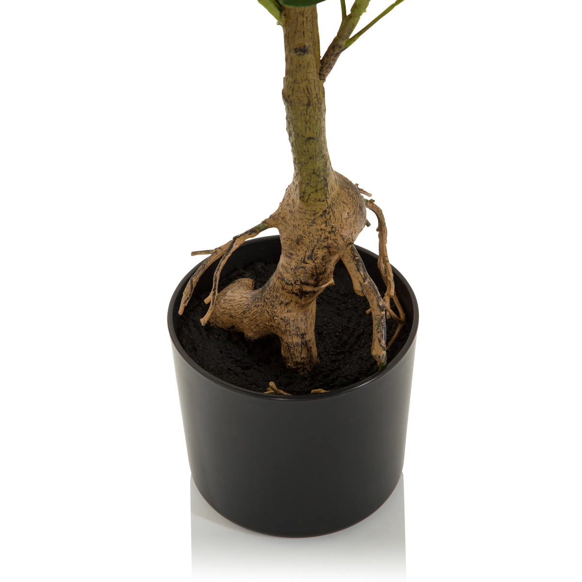 Tronco e zona delle radici della pianta artificiale SCHEFFLERA in un vaso nero di hjh OFFICE