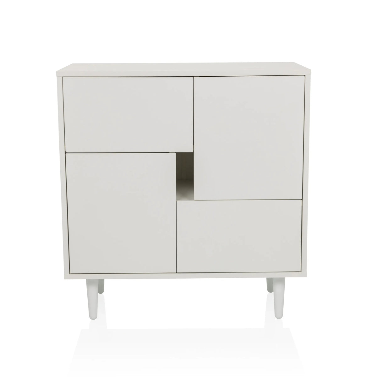 Cassettiera bianca LYKKJA con divisione frontale asimmetrica e quattro piedi di hjh LIVING – vista a 360° (vista frontale 0°)