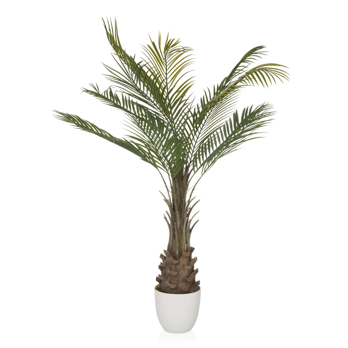Piante artificiali verde DRACAENA a forma di palma con vaso bianco di hjh OFFICE – vista a 360° (vista frontale 0°)