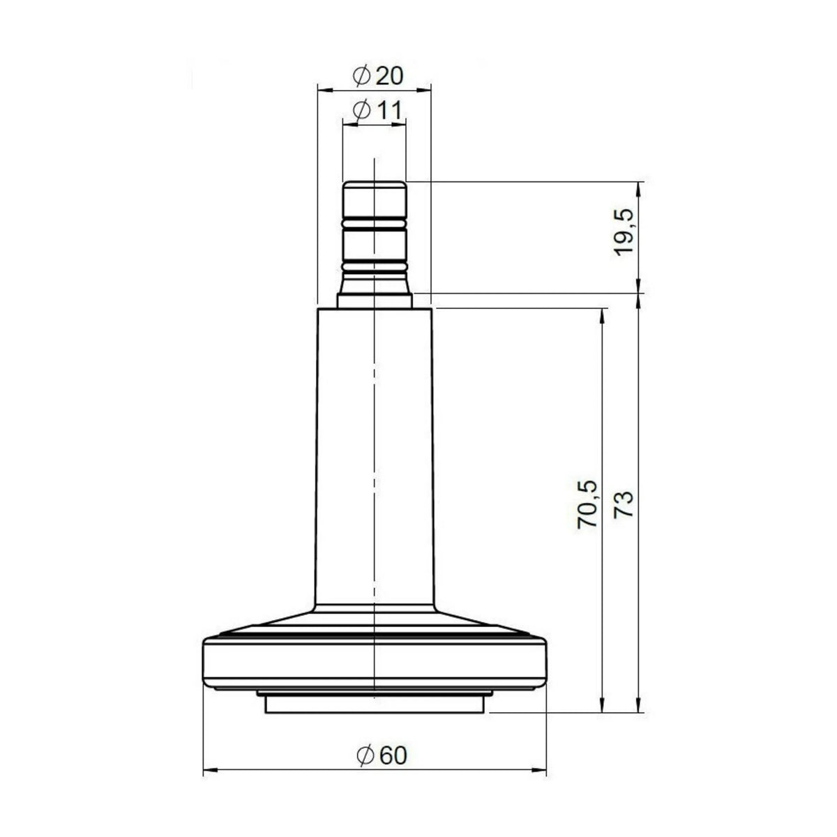 Disegno tecnico del piedino per sedie STATO-M con un diametro di 60 mm di hjh OFFICE
