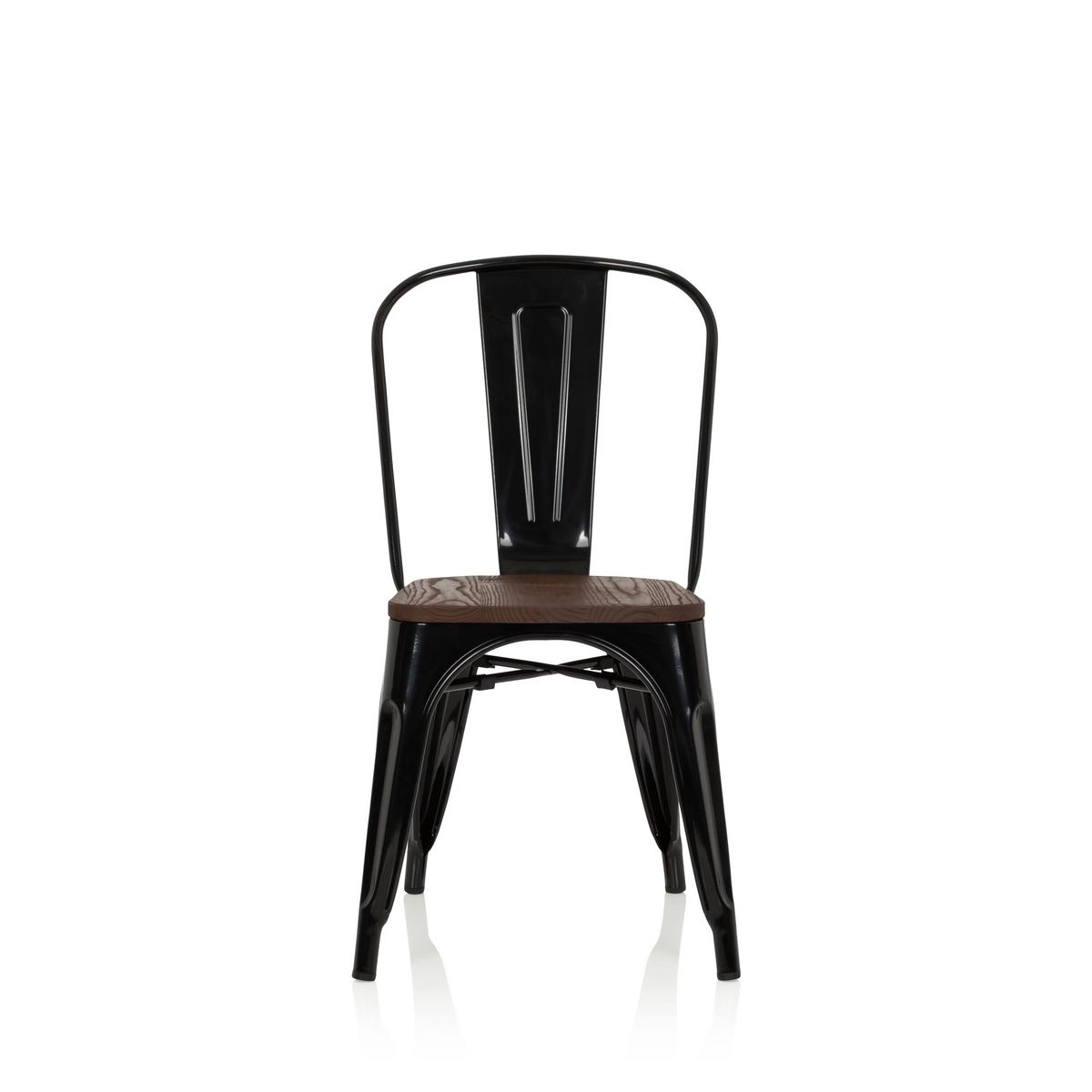 Sedia bistro nera VANTAGGIO COMFORT W con seduta in legno marrone di hjh OFFICE – vista a 360° (vista frontale 0°)