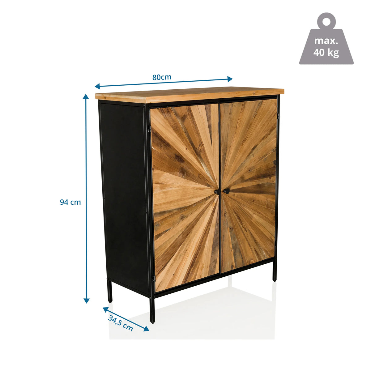 Vista dimensionale della Cassettiera SANTJAGO BLACK SUN XL con 80 × 94 cm e una portata di 40 kg di hjh LIVING